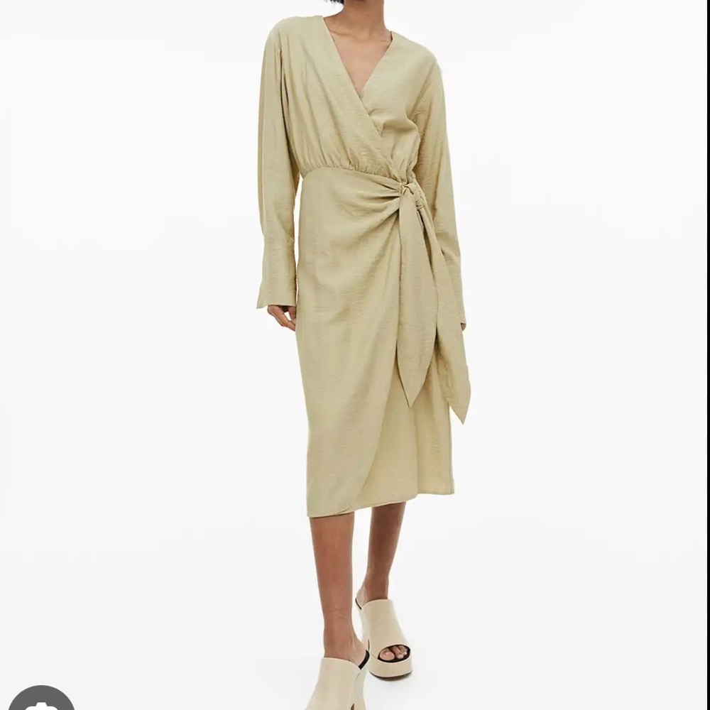 H&M pistachio wrap midi dress